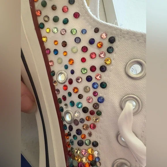 Converse Custom Multicolor Rhinestone Kicks! Sz 8 Woman. Low top one of. Kind! - Picture 13 of 16